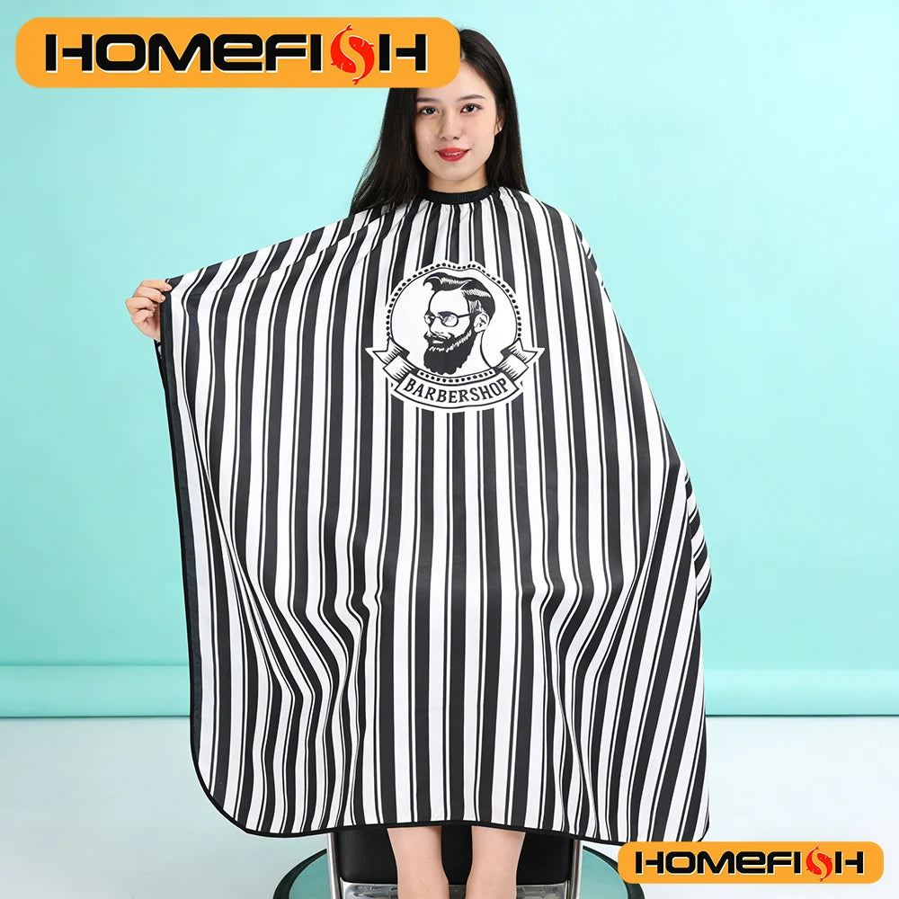 Striped Barber Cape - Waterproof Hair Cutting Apron for Salons