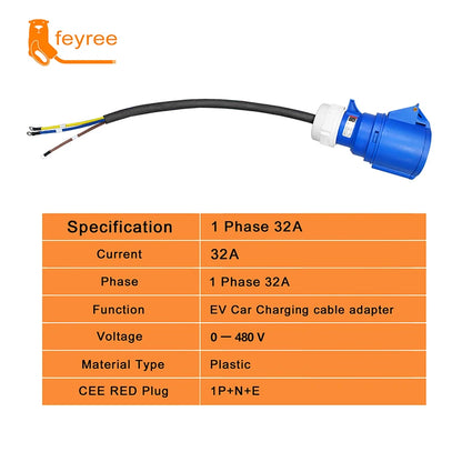 32A EV Charging Adapter 7KW CEE Female 3-Pin Portable Connector