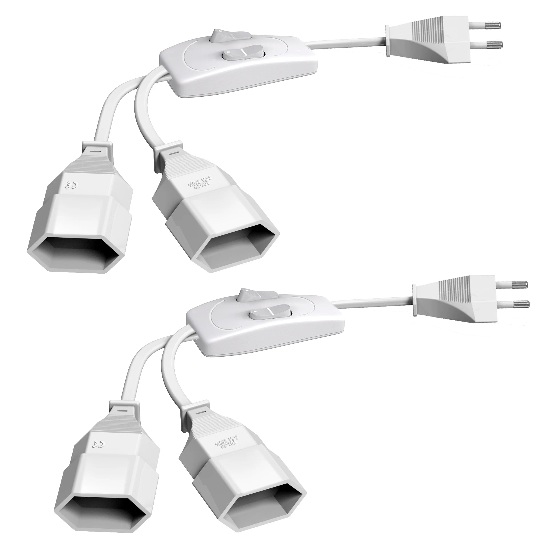 German Standard Dual Socket Extension Cable - Compact 2-Way Power Splitter - 1