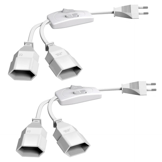 German Standard Dual Socket Extension Cable - Compact 2-Way Power Splitter