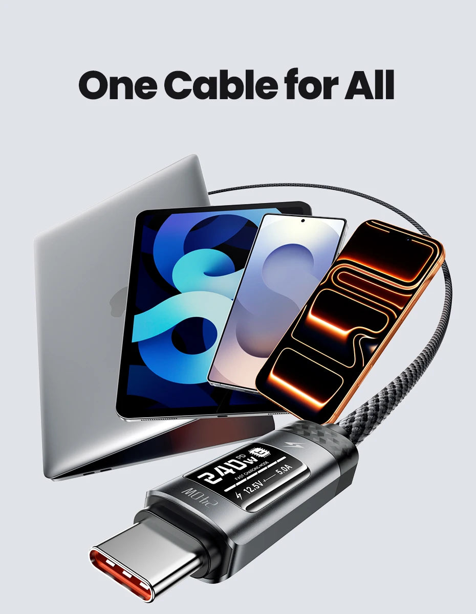 240W USB-C Fast Charging Cable with Real-Time OLED Power Display