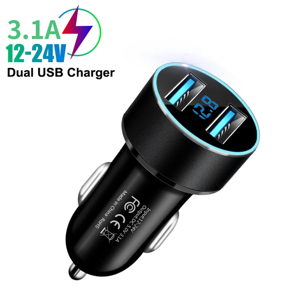 Dual USB Car Charger Adapter with Digital LED Voltmeter Voltage Display - 17