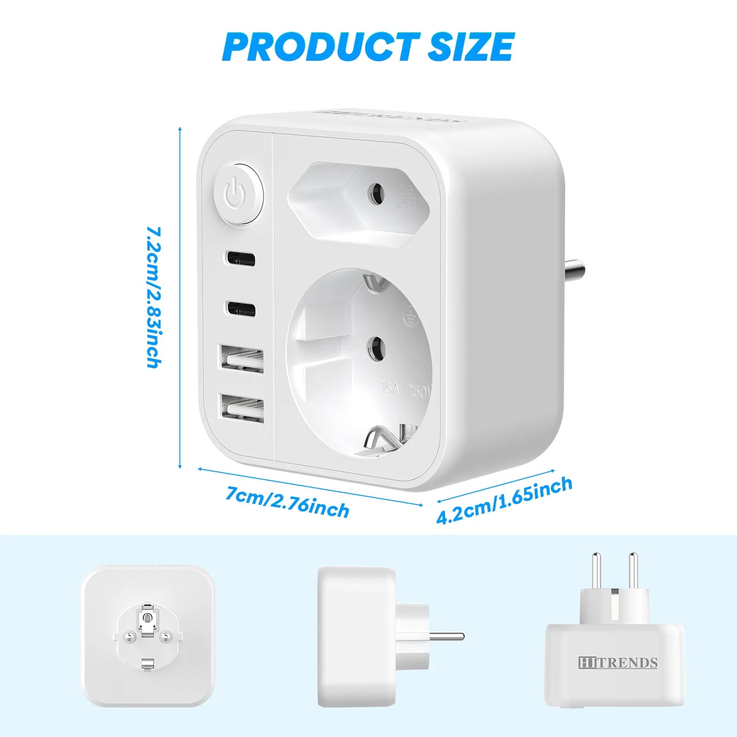 6-in-1 European Travel Power Adapter with 17W Fast USB-C & USB-A Charging