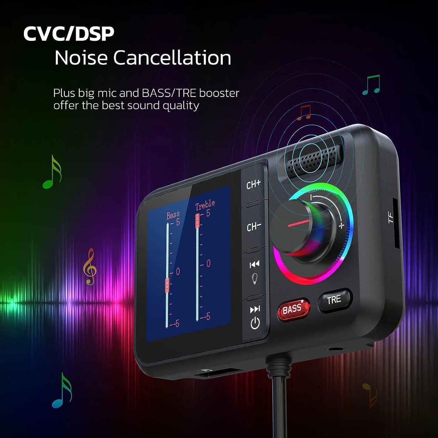 Wireless Car FM Transmitter with QC3.0 Fast Charging & Color Display