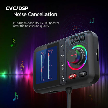Wireless Car FM Transmitter with QC3.0 Fast Charging & Color Display