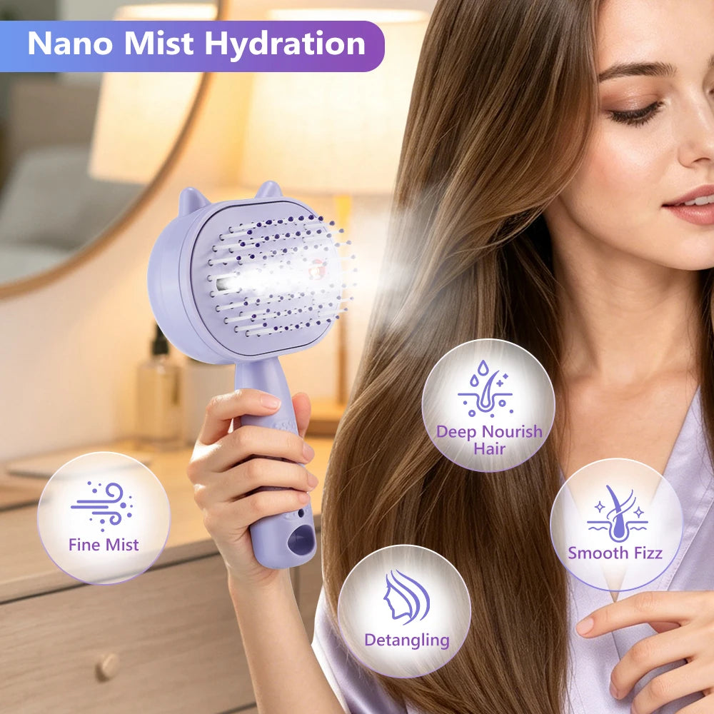 Electric Mist Spray Massage Hair Comb with Red Light Therapy & Detangler - 3