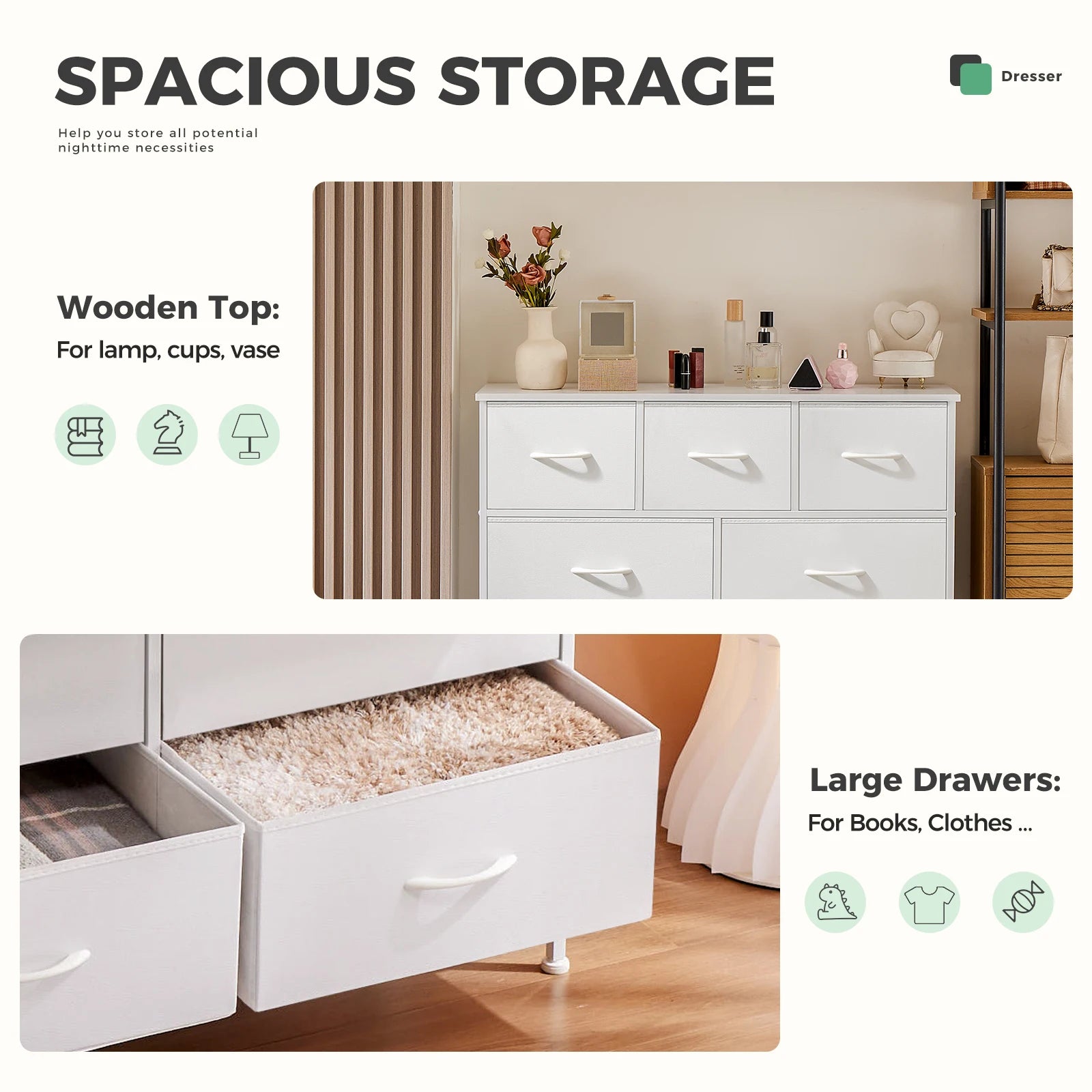 Modern Fabric Storage Dresser - 5, 7, or 10 Drawer Bedroom Closet Organizer - 5