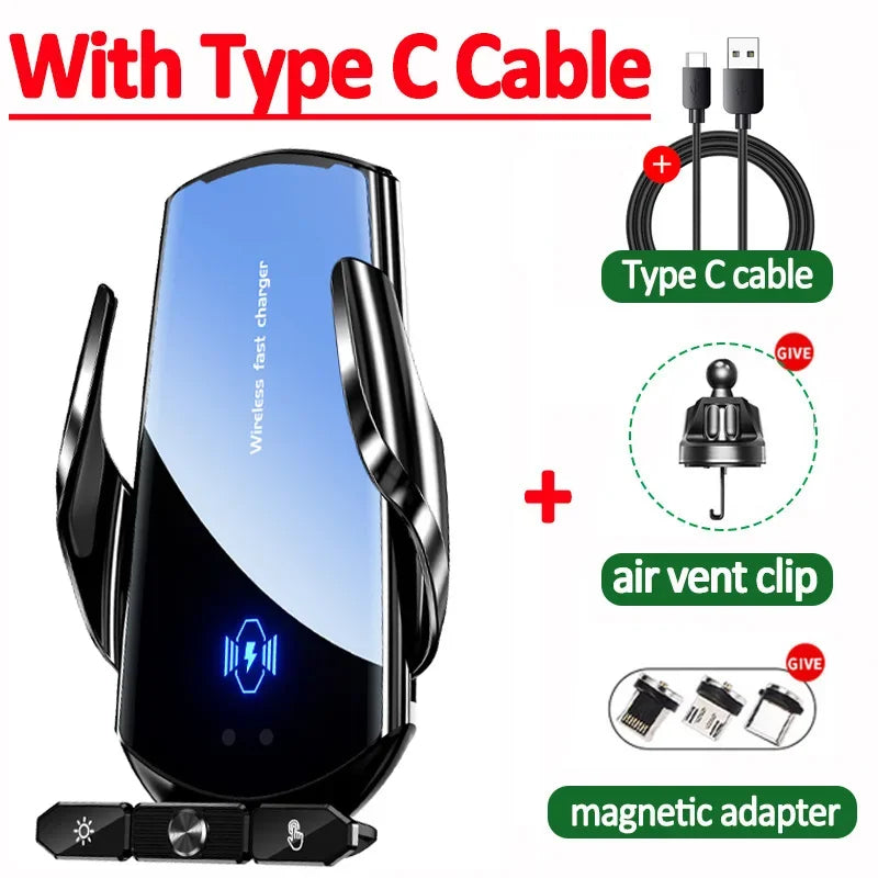 15W Automatic Clamping Car Wireless Charger & Magnetic Phone Mount