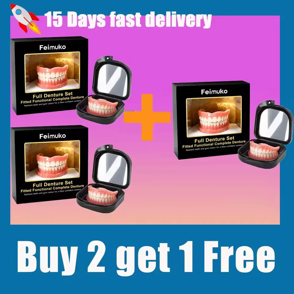 Custom Silicone Upper & Lower Dentures - Natural Smile Comfort Fit