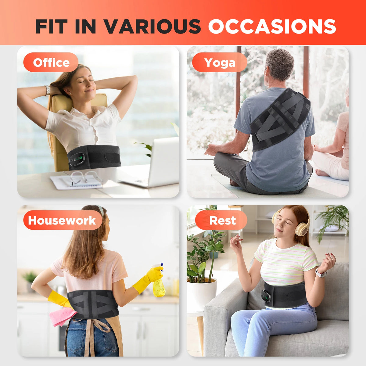 Cordless Lower Back Heating & Vibration Massager Belt with Lumbar Support
