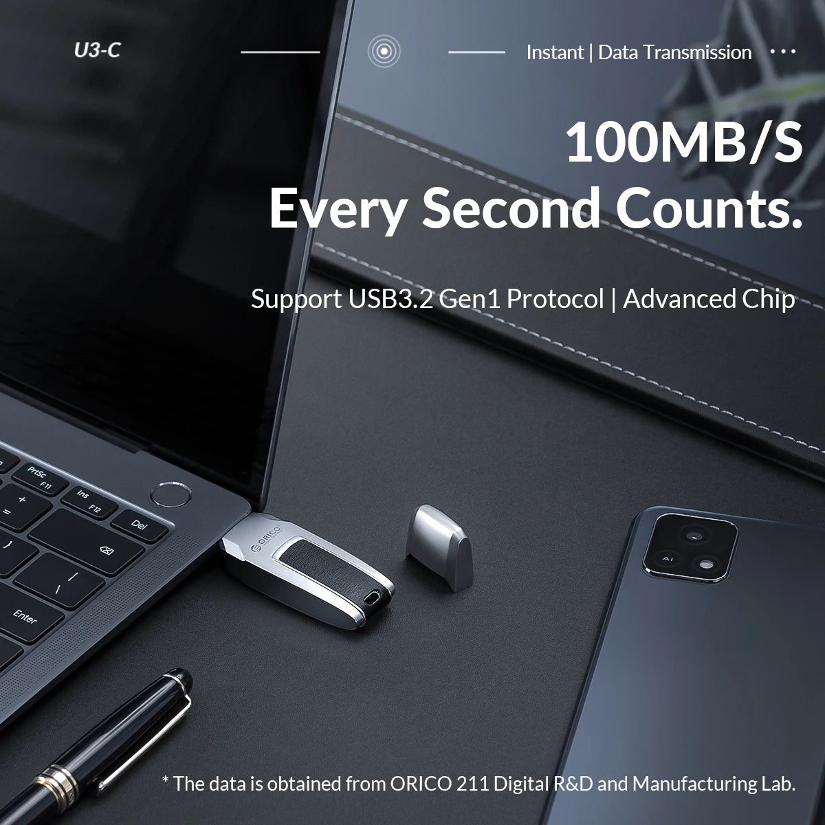ORICO High-Speed Metal & Leather USB 3.2 Flash Drive - Portable Storage - 8