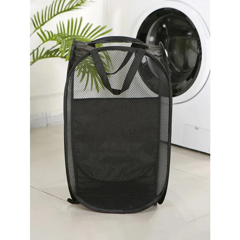 Foldable Mesh Laundry Basket - Large Pop-Up Hamper & Portable Bathroom Storage Organizer