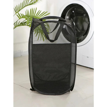 Foldable Mesh Laundry Basket - Large Pop-Up Hamper & Portable Bathroom Storage Organizer