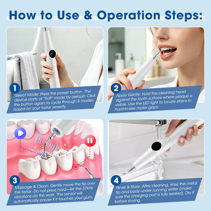 Ultrasonic Teeth Cleaner - Electric Tartar & Plaque Remover for Oral Care