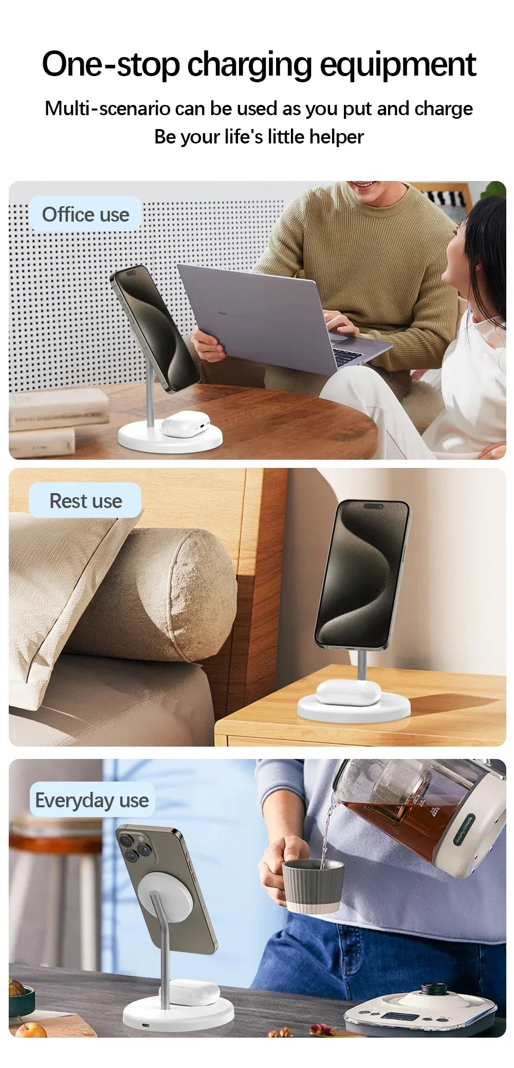2-in-1 Magnetic Wireless Charging Stand for iPhone 16 15 14 13 12 & AirPods