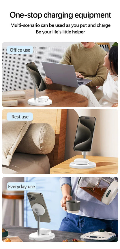 2-in-1 Magnetic Wireless Charging Stand for iPhone 16 15 14 13 12 & AirPods