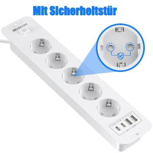 10-in-1 Recessed Power Strip with 20W USB-C PD & Fast Charging Wall Socket
