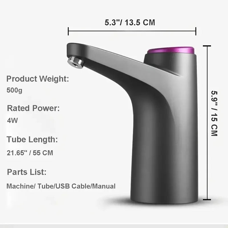 Electric 5 Gallon Water Dispenser Pump - USB Rechargeable Automatic Water Bottle Pump - 3