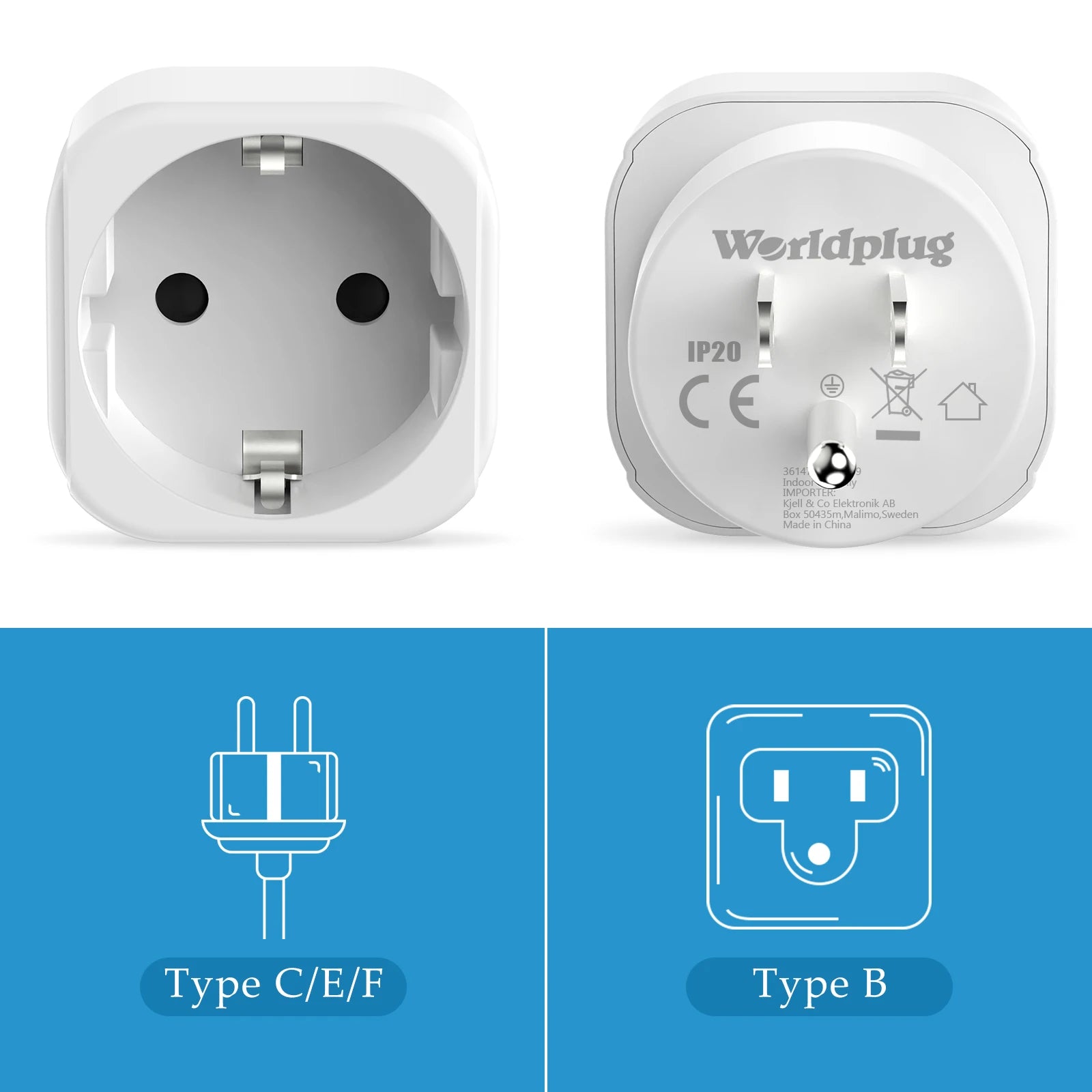 Universal Travel Plug Adapter 2-Pack - Convert EU to US, IT, CH, SA - 3
