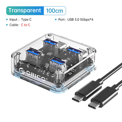 ORICO 4-Port USB-C Hub - High-Speed 5Gbps Data Transfer & Power Supply
