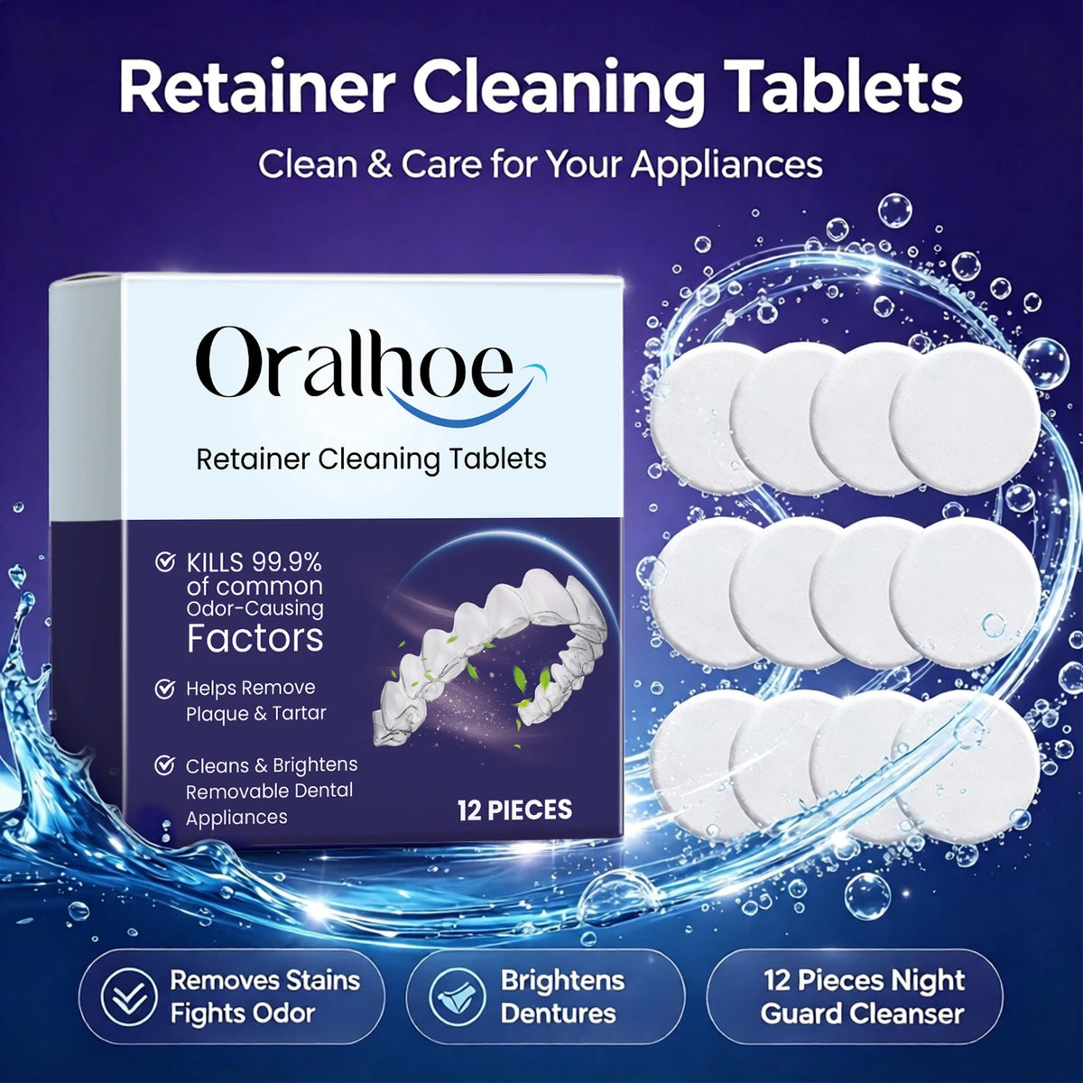Denture & Retainer Cleaning Tablets - Deep Cleansing Effervescent Dental Care
