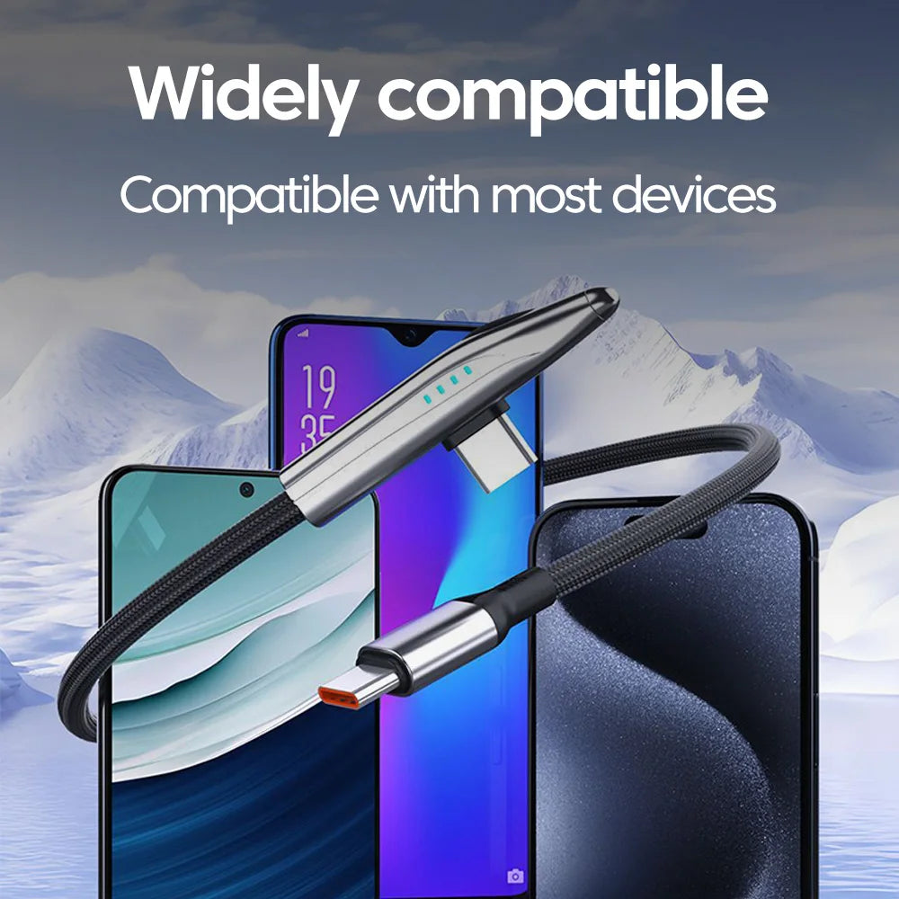 240W USB-C to USB-C Fast Charging Cable - 90 Degree Elbow for Gaming - 6