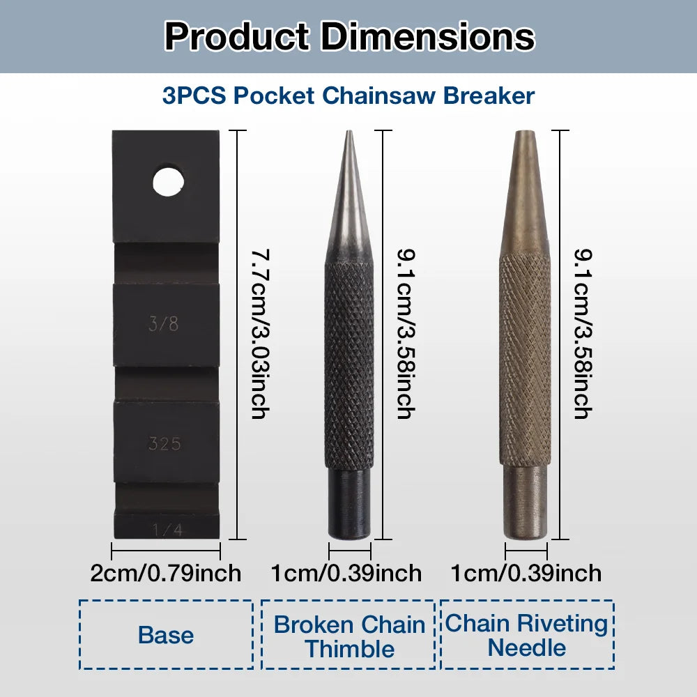 Chainsaw Chain Repair Kit - Pocket Breaker Punch & .325 Joiner Links Mending Tool