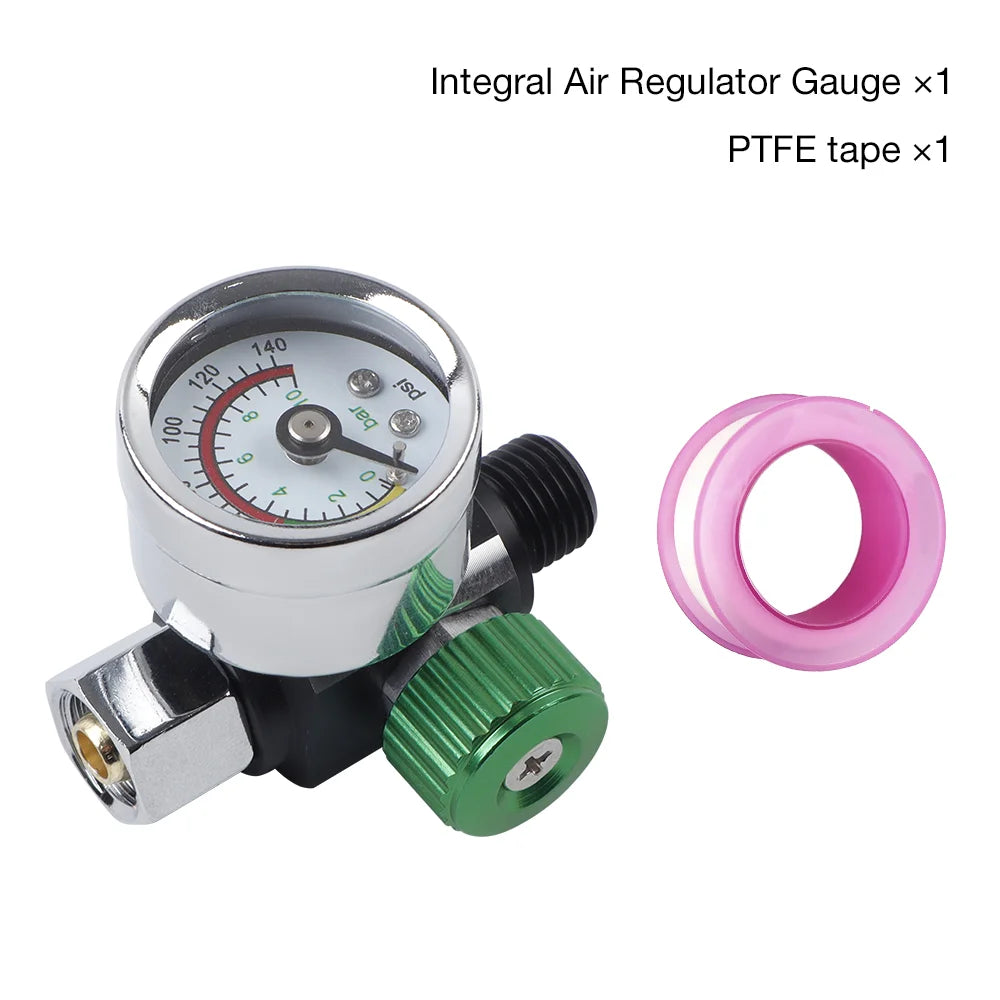 G1/4 Thread Paint Spray Gun Air Pressure Regulator Valve with 140 PSI Gauge - 8