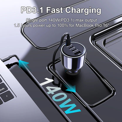 240W 4-Port USB-C Car Charger - PD 3.1 Super Fast Charging Adapter