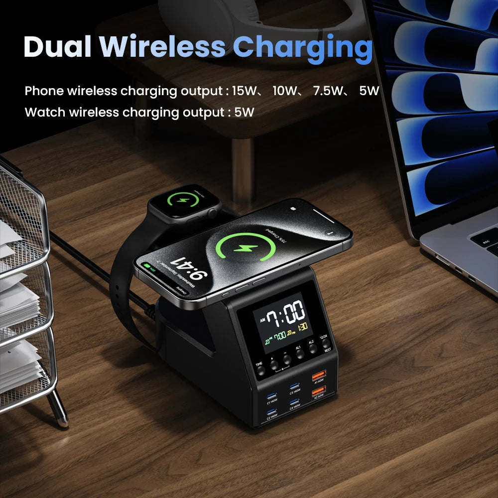 240W GaN Charging Station - 10-in-1 Fast USB-C Hub with Wireless & Alarm