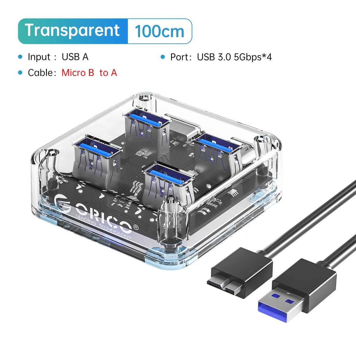 ORICO 4-Port USB-C Hub - High-Speed 5Gbps Data Transfer & Power Supply