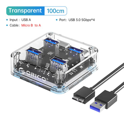 ORICO 4-Port USB-C Hub - High-Speed 5Gbps Data Transfer & Power Supply