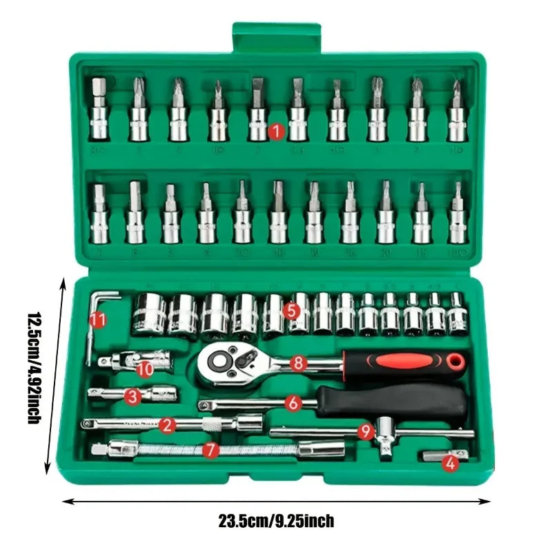 46-Piece 1/4" Drive Socket & Ratchet Wrench Set for Auto Repair & DIY
