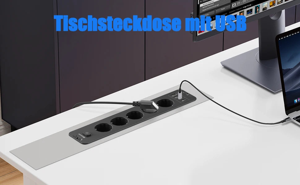 10-in-1 Recessed Power Strip with 20W USB-C PD & Fast Charging Wall Socket - 9
