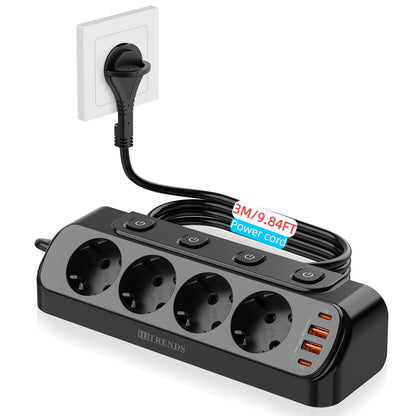 Desktop Power Strip with USB-C Fast Charging & 4 Individual Switches