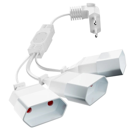 EU 3-Way Power Extension Cord - 90-Degree Flat Plug for Home & Travel