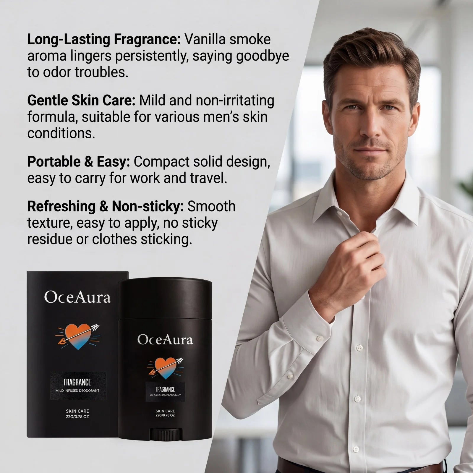 Men's Long-Lasting Solid Deodorant Stick - Odor Control & Skin-Friendly Formula - 11