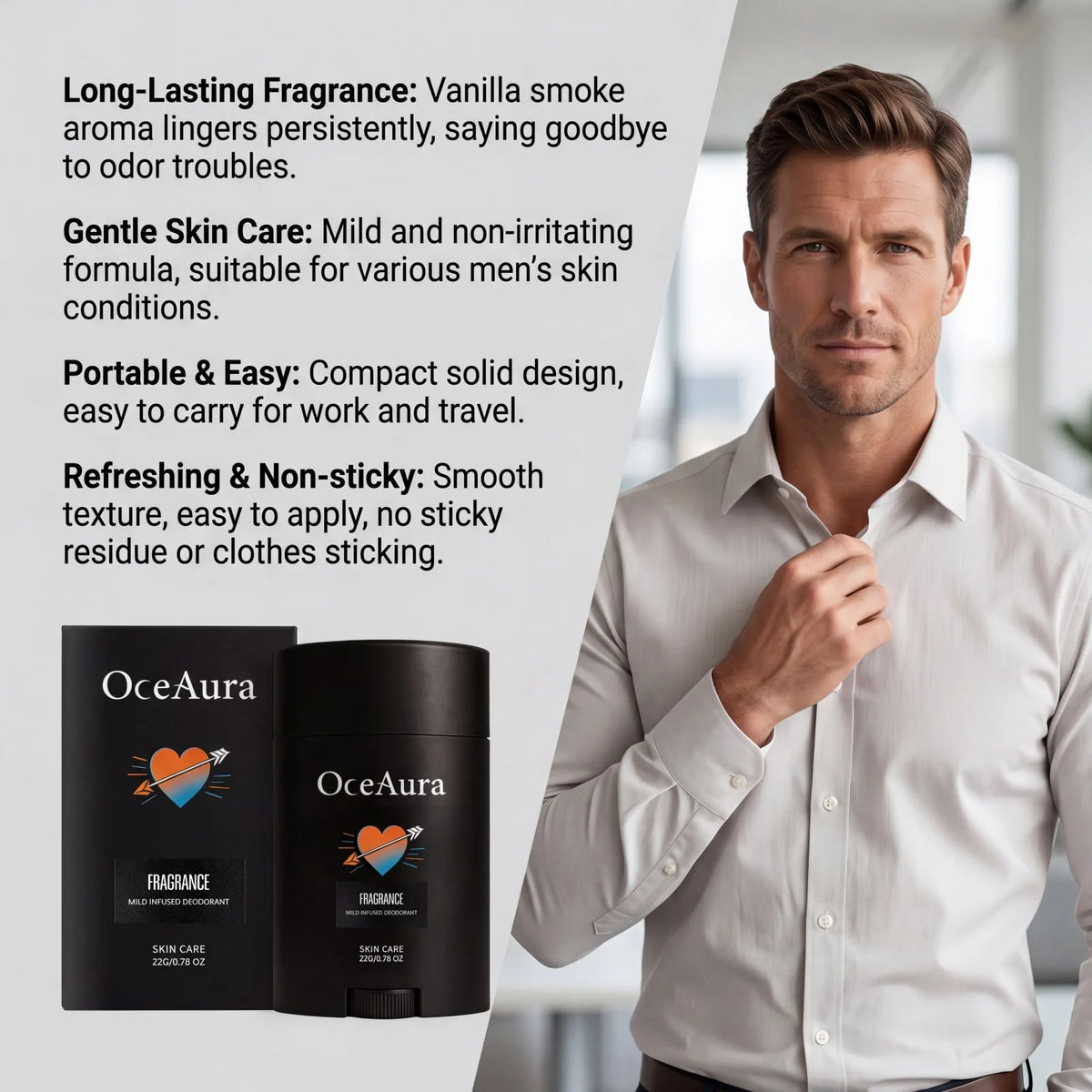 Men's Long-Lasting Solid Deodorant Stick - Odor Control & Skin-Friendly Formula
