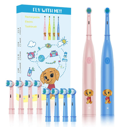 Kids Rechargeable Electric Toothbrush with 4 Replacement Heads & Timer