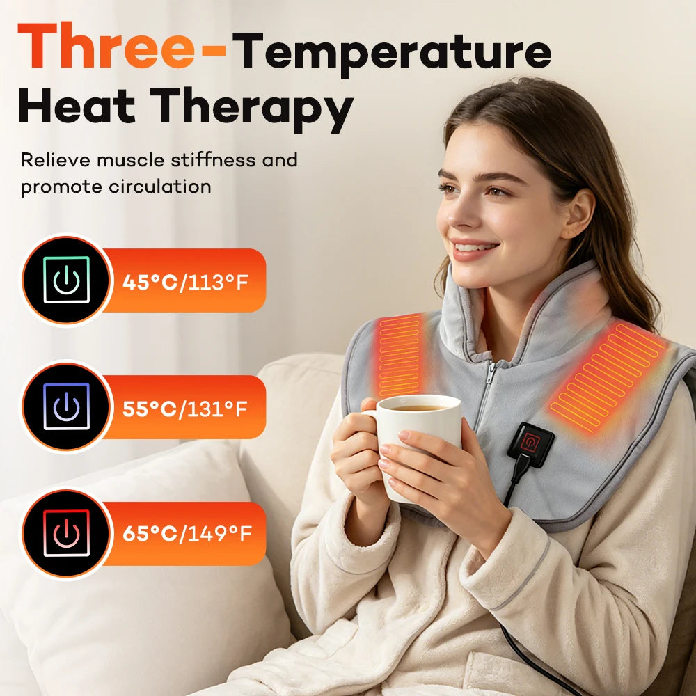 USB Electric Heated Neck and Shoulder Heating Pad with 3 Adjustable Heat Levels - 3