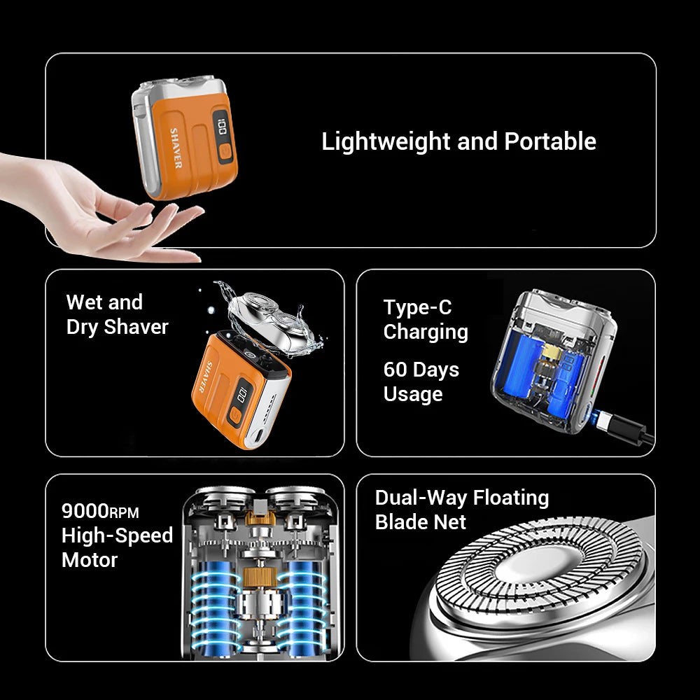 Portable Mini Electric Shaver with Digital Display & USB Rechargeable - 16
