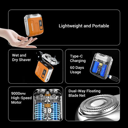Portable Mini Electric Shaver with Digital Display & USB Rechargeable