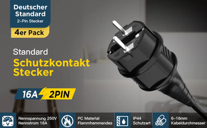 IP44 Waterproof Schuko Plug - Heavy Duty 16A 250V Rewireable EU Power Connector