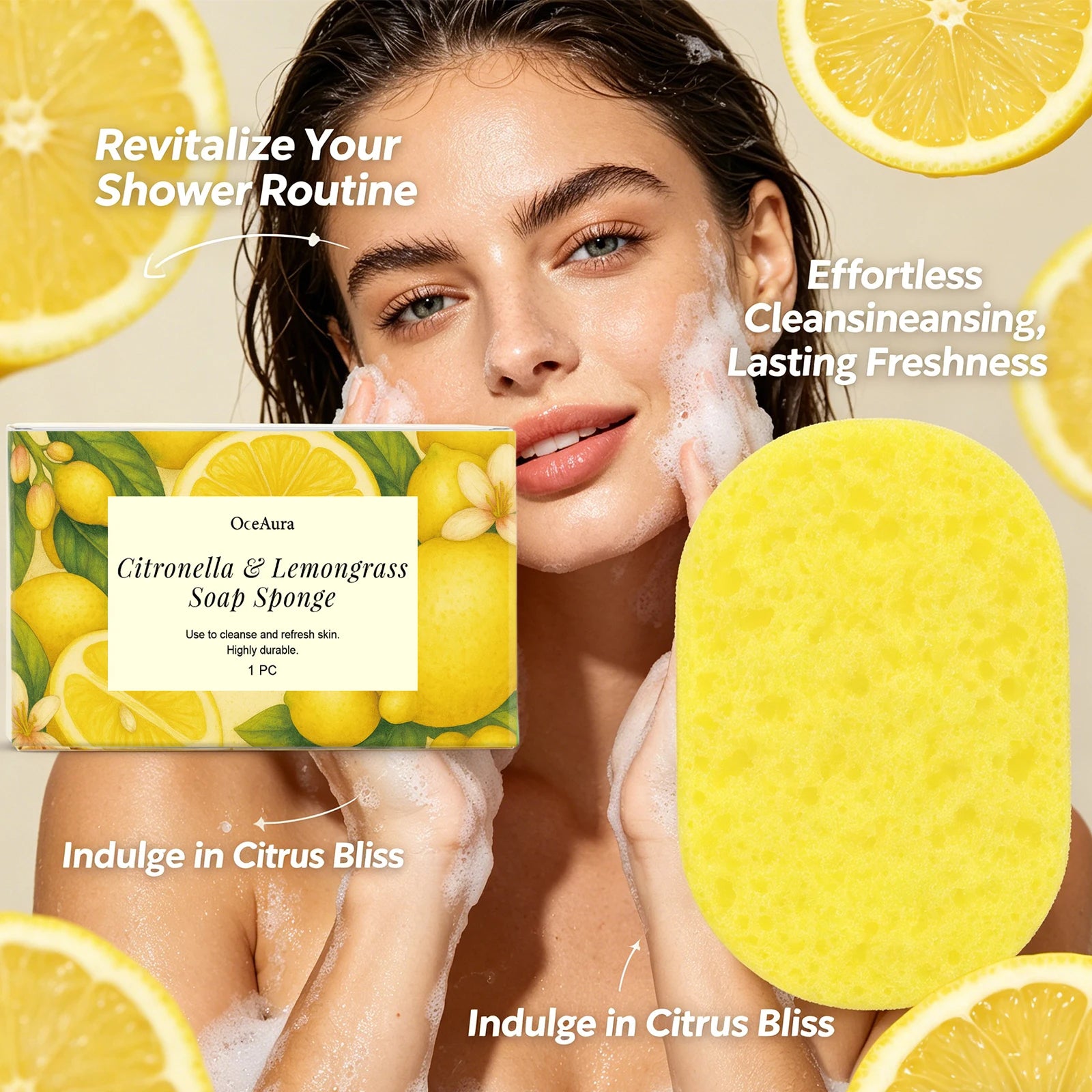 Citronella & Lemongrass Exfoliating Bath Sponge for Daily Skin Cleansing - 3
