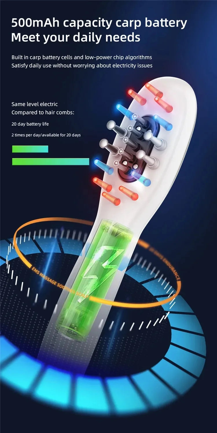 Electric Scalp Massager Comb with LED Light & Hair Oil Applicator - 9