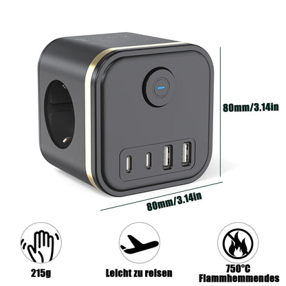 7-in-1 European Power Strip Cube with 4 USB/Type-C Fast Charging Ports