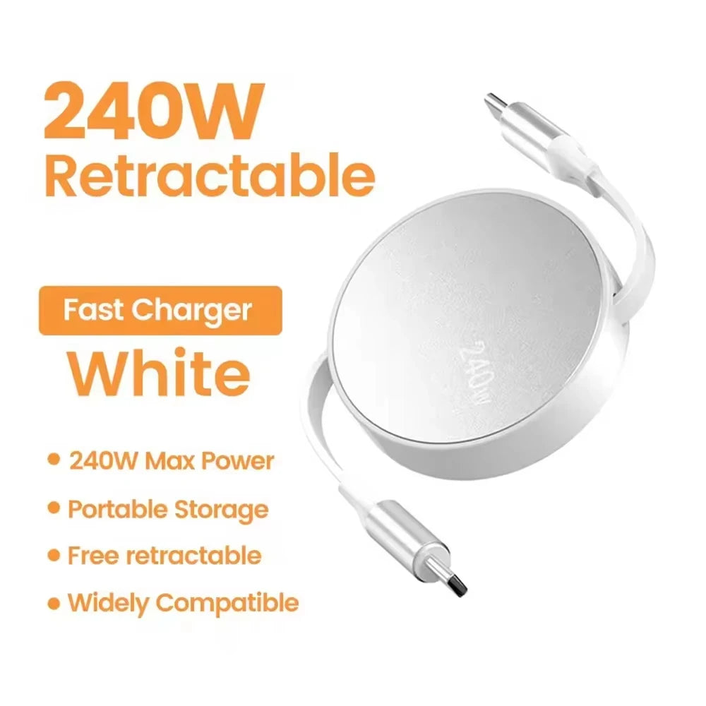 240W Retractable USB-C to USB-C Fast Charging & Data Cable