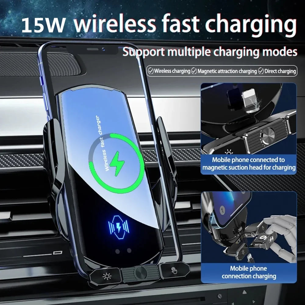 15W Automatic Clamping Car Wireless Charger & Magnetic Phone Mount