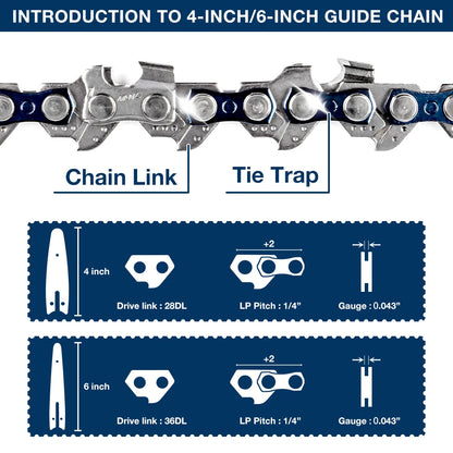4 & 6-Inch Replacement Chains and Guide Bar Set for Mini Cordless Chainsaws