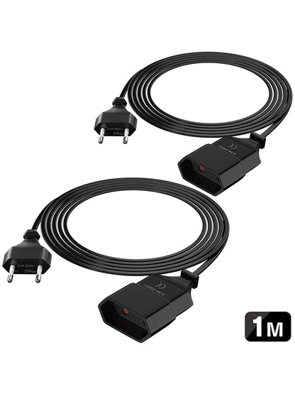2pcs 1m Euro Plug Power Extension Cable - High-Quality 2.5A/250V Cord